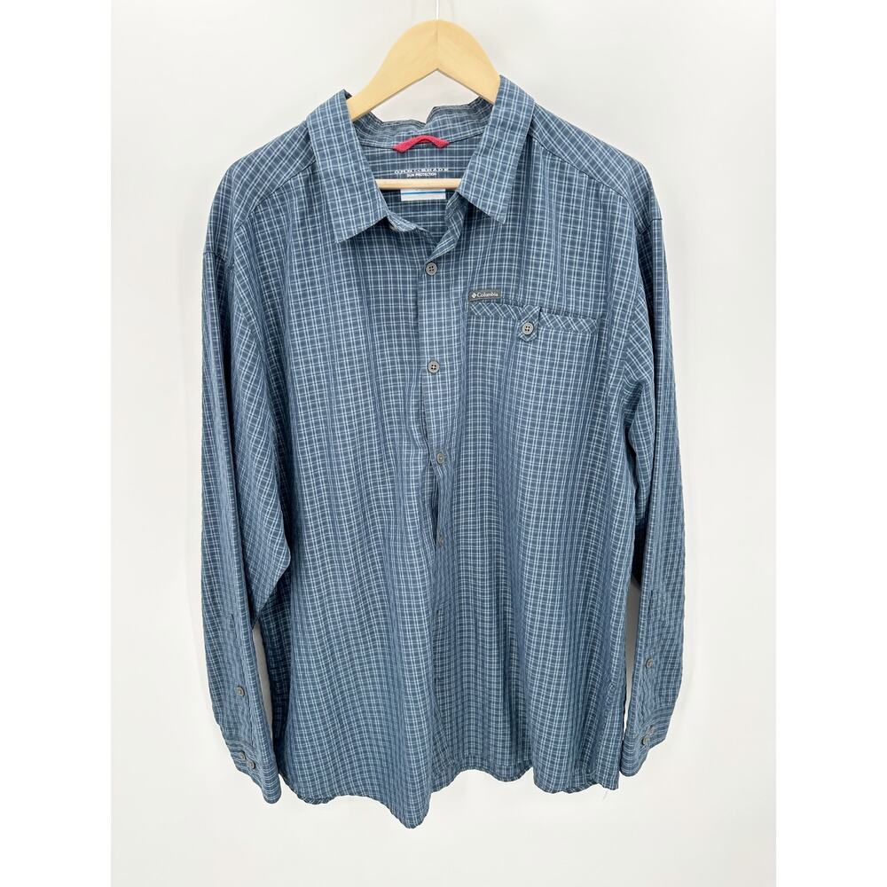 Columbia Shirt Men XL Blue Plaid Omni-Shade Long‎ Sleeve Collared Button Up